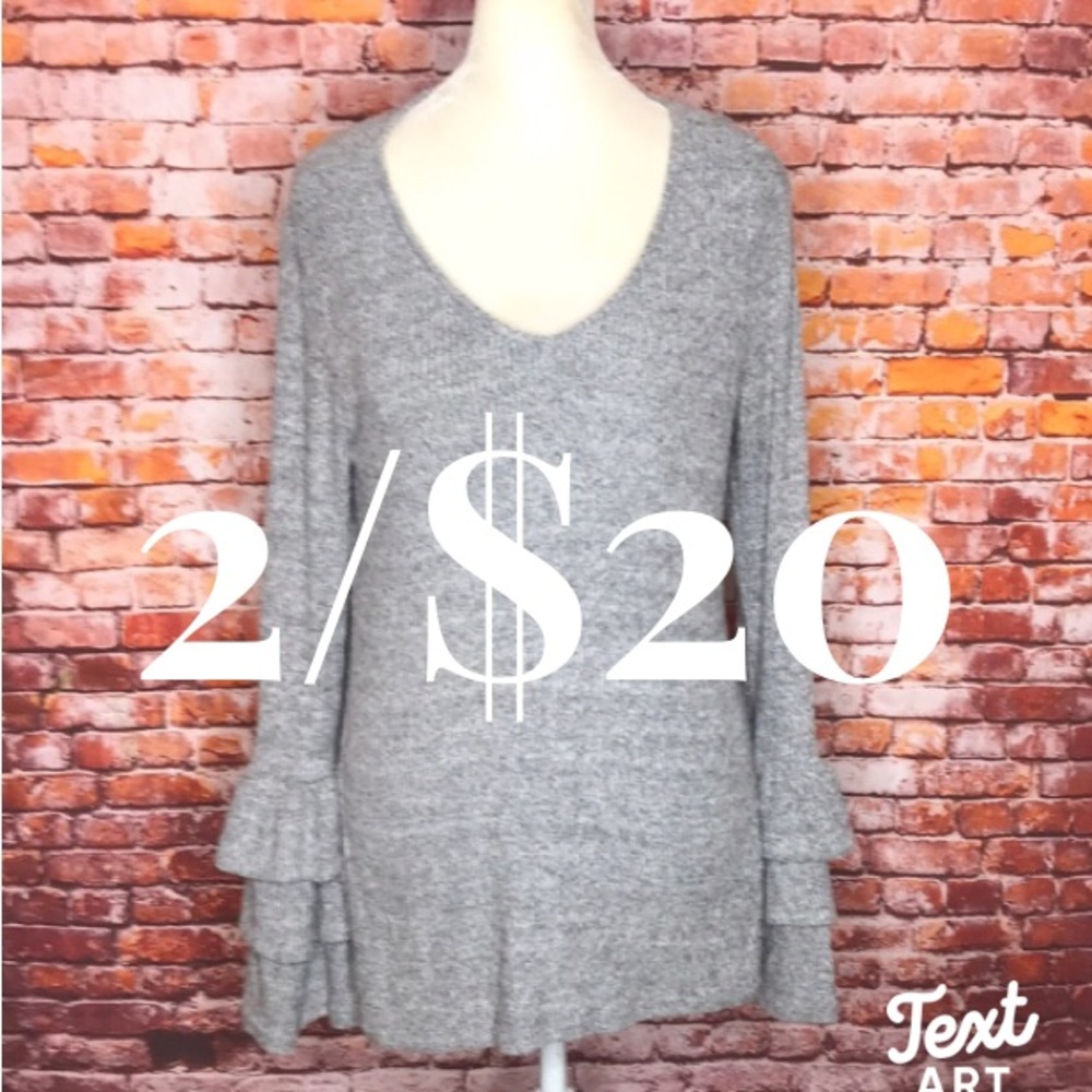 Chelsea & Theodore Soft Gray Bell Sleeve Sweater